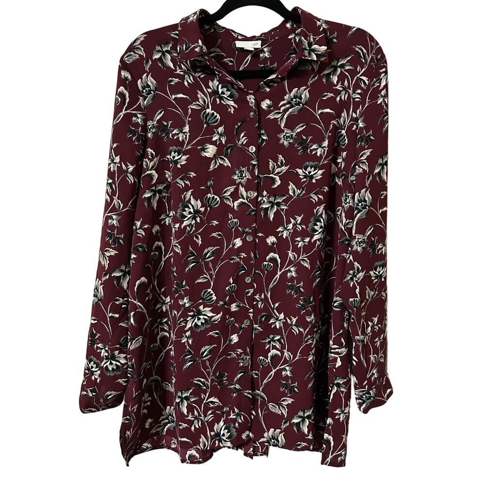 J. Jill women’s maroon floral patterned long sleeve tunic blouse, Size M